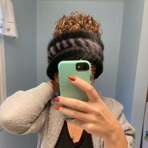 Genuine purple mink fur knitted headband